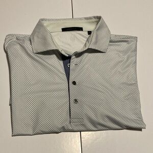 Greyson Men's Light Gray Micro Dot Polo with Contrast Placket. Mens Size L